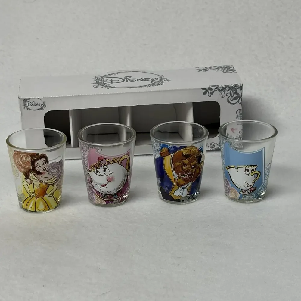 Disney Beauty & The Beast Set of 4 Shot Glasses Set / 1.5 oz Glass Open Box
